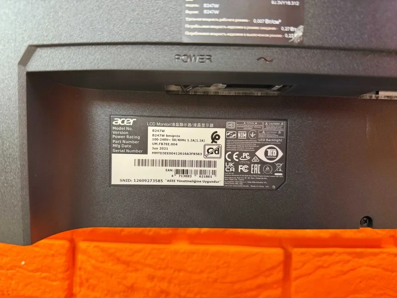 Монітор 24" Acer B247W (1920х1200 IPS) sRGB 100%| Flicker-Free, Blue Light Filter, Adaptive sync, Гарантія 1 рік — фото 6