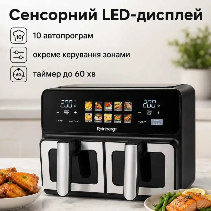 Мощный Двойной Аэрогриль Rainberg RB-2361 4400W Мультипечь 14л Новый — фото 3