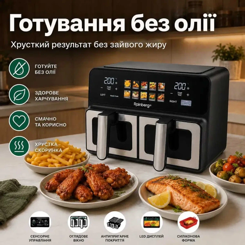 Мощный Двойной Аэрогриль Rainberg RB-2361 4400W Мультипечь 14л Новый — фото 7
