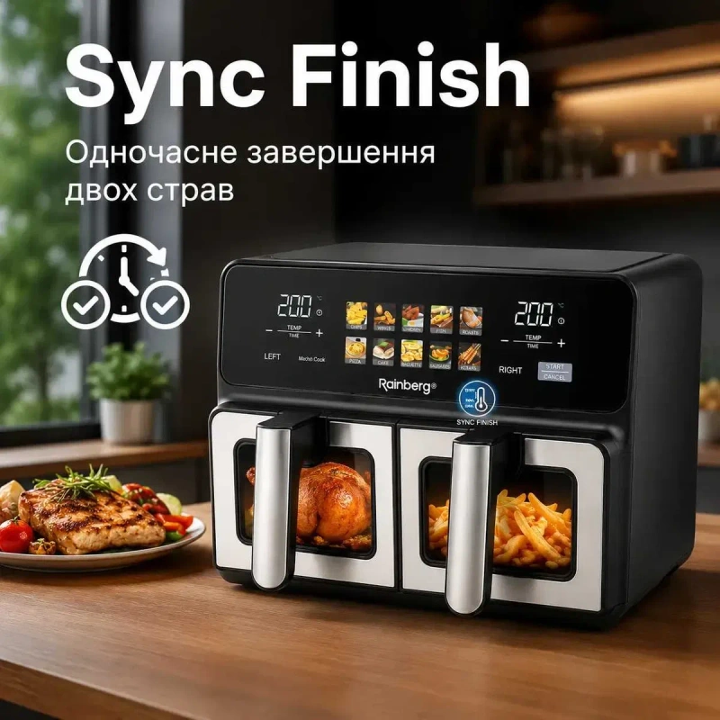 Мощный Двойной Аэрогриль Rainberg RB-2361 4400W Мультипечь 14л Новый — фото 8