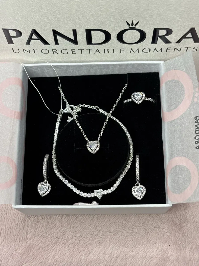 Набір Pandora Біле серце намисто, каблучка, сережки S925 Пандора — фото 3