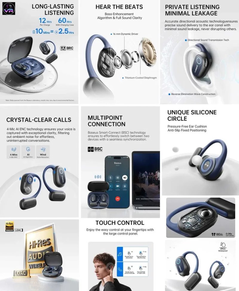 ‼️ Навушники Baseus Bowie Bluetooth LDAC (для Samsung, iPhone) — фото 4