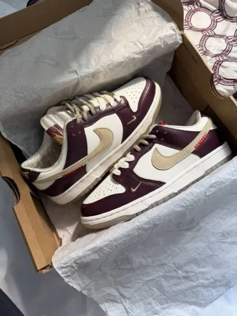 Nike Dunk Low LX White Maroon жіночі кросівки найк данк бордові
