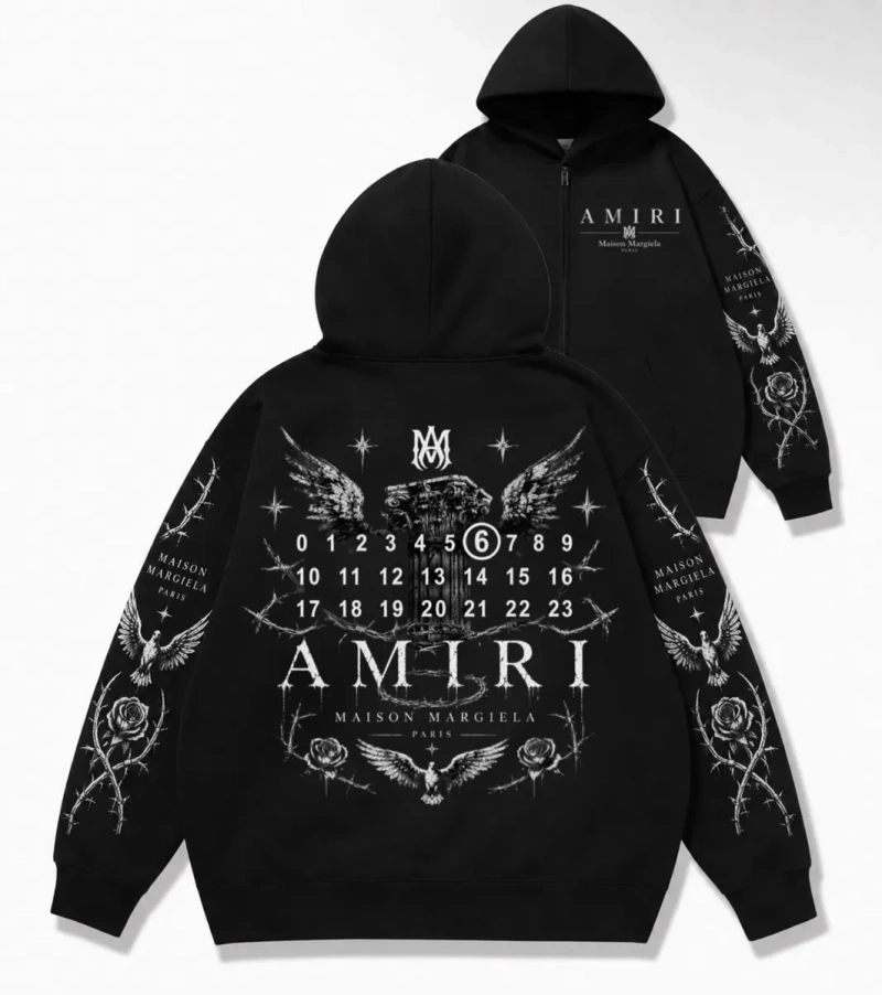 Новинка Зип худи Maison Margiela Paris Logo x Amiri унисекс коллаборация Мейсон Мардежа и Амири черные Кофта толстовка лонгслив худак на подарок — фото 2