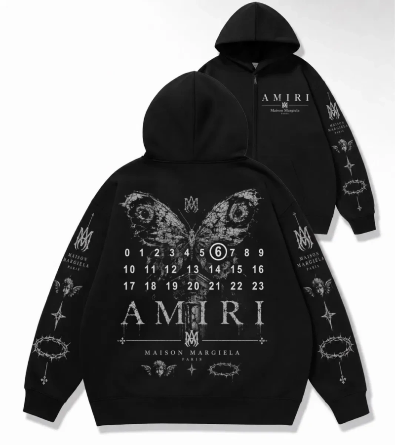 Новинка Зип худи Maison Margiela Paris Logo x Amiri унисекс коллаборация Мейсон Мардежа и Амири черные Кофта толстовка лонгслив худак на подарок — фото 4