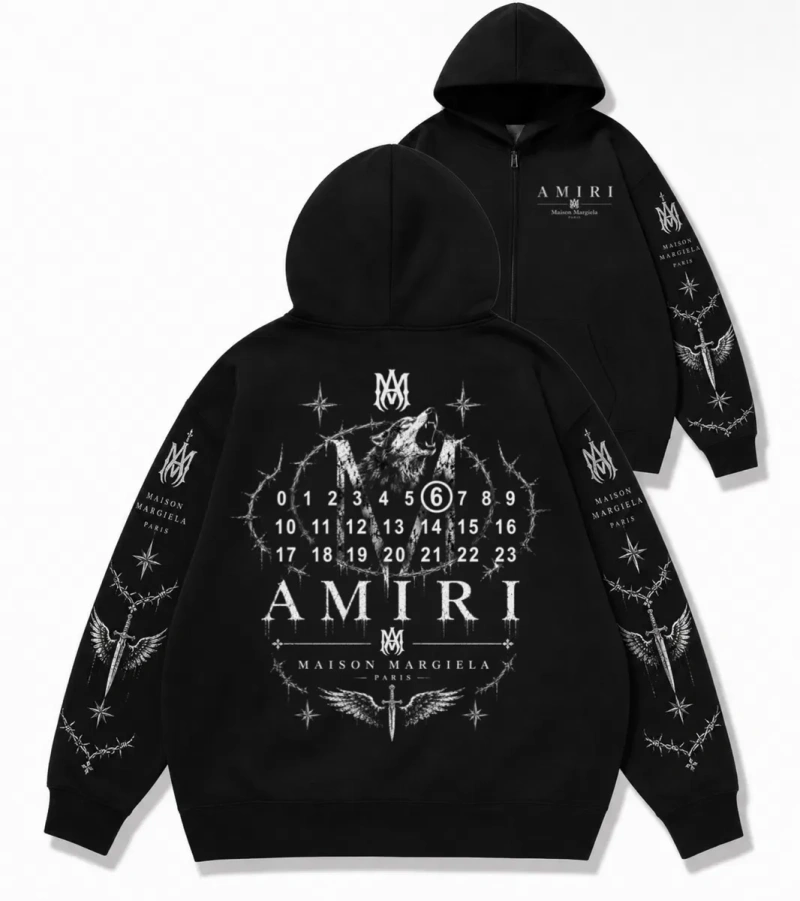 Новинка Зип худи Maison Margiela Paris Logo x Amiri унисекс коллаборация Мейсон Мардежа и Амири черные Кофта толстовка лонгслив худак на подарок — фото 5