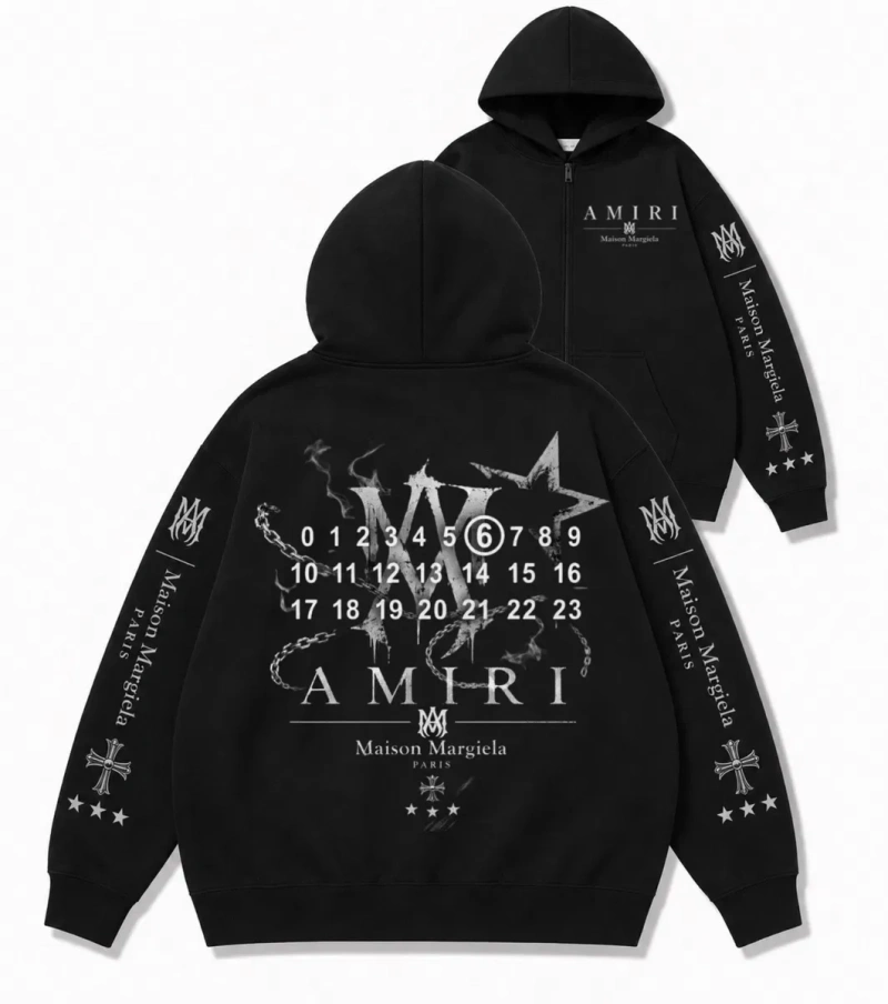 Новинка Зип худи Maison Margiela Paris Logo x Amiri унисекс коллаборация Мейсон Мардежа и Амири черные Кофта толстовка лонгслив худак на подарок — фото 8