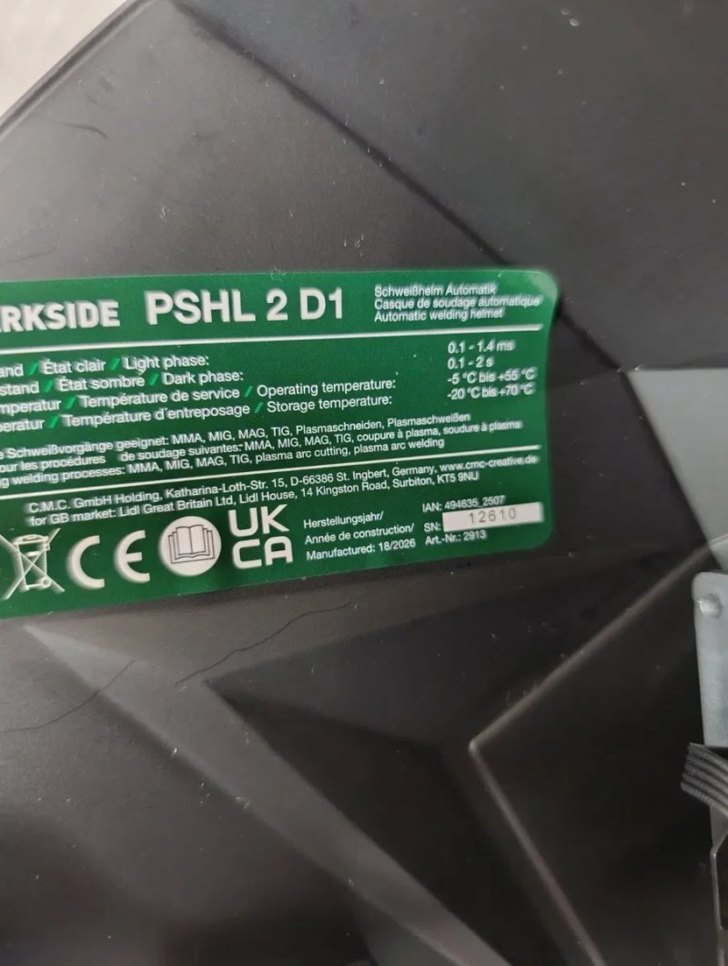 Оригін Автоматична зварювальна маска PARKSIDE PSHL 2 D1, маска хамелеон парксайд, зварювальна маска parkside, автоматична маска хамелеон для зварки — фото 7