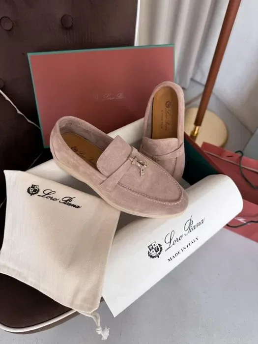 оригинал Loro Piana лоферы коричневые розовые бежевые женские — фото 2