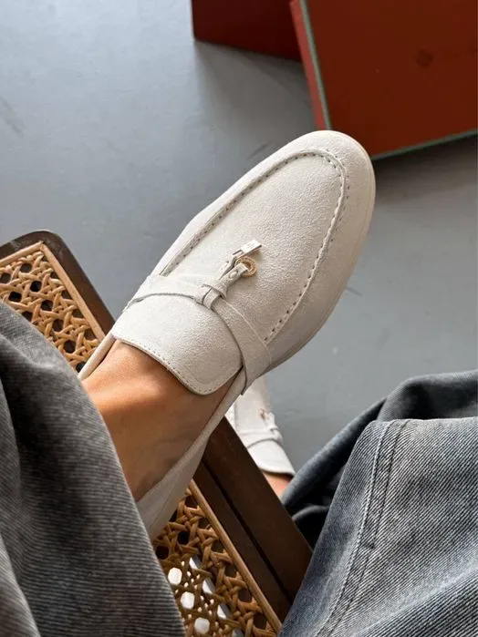 оригинал Loro Piana лоферы коричневые розовые бежевые женские — фото 3