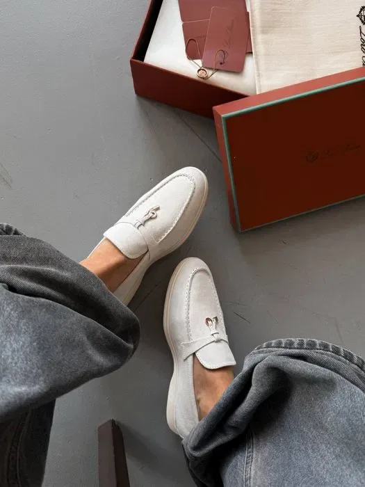 оригинал Loro Piana лоферы коричневые розовые бежевые женские — фото 4
