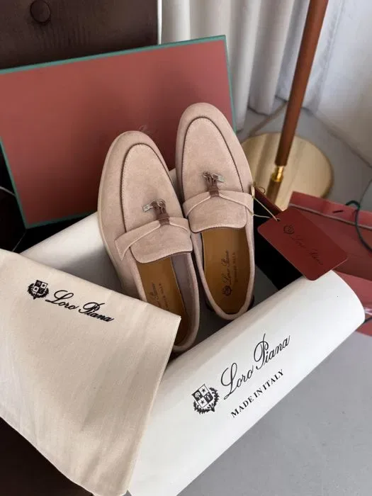 оригинал Loro Piana лоферы коричневые розовые бежевые женские — фото 5