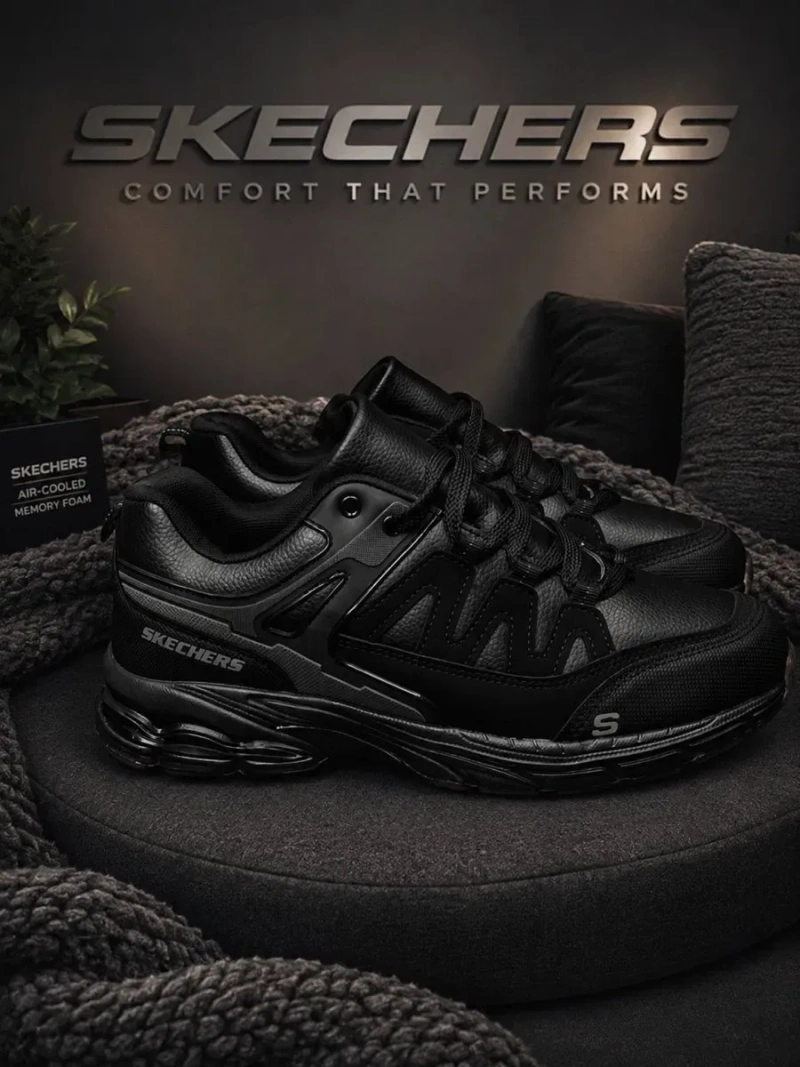 Осень 2026!! Мужские кросовки скетчерс кожаные ! Skechers черные ! Стильные мужские красовки на осень — фото 2