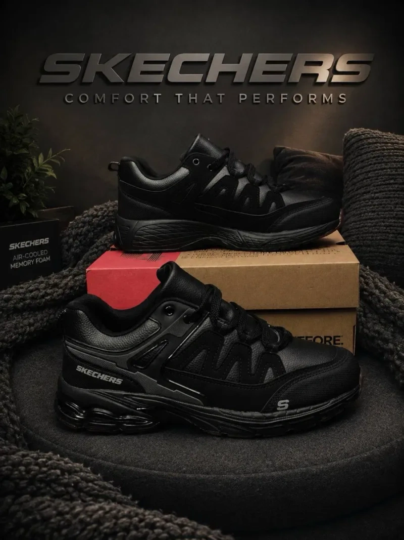 Осень 2026!! Мужские кросовки скетчерс кожаные ! Skechers черные ! Стильные мужские красовки на осень — фото 3