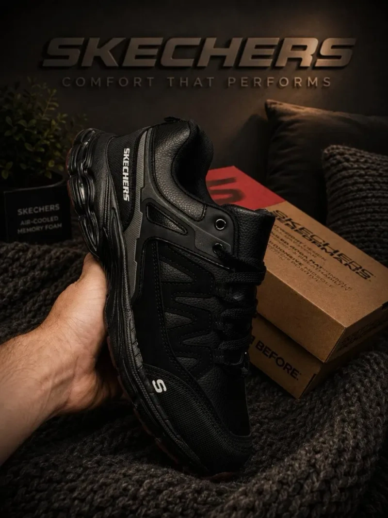 Осень 2026!! Мужские кросовки скетчерс кожаные ! Skechers черные ! Стильные мужские красовки на осень — фото 7