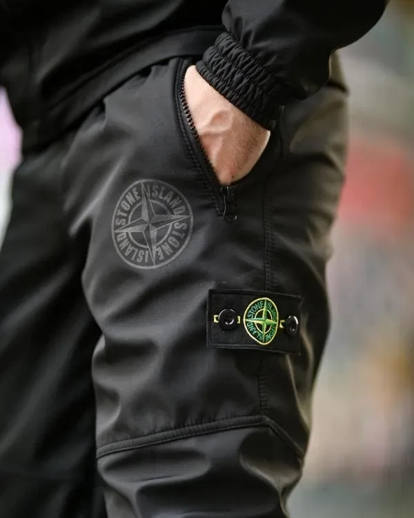 Осінь - зима костюм Stone Island grot 4 / чорний Softshell чоловічий костюм зима осінь на флісовій підкладці теплий / софтшел Stone Island чорний — фото 5