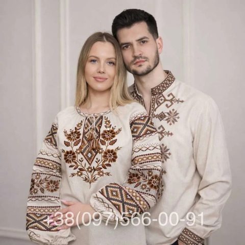 Парні вишиванки Козацьки льон комплект жіноча та чоловіча вишиванка