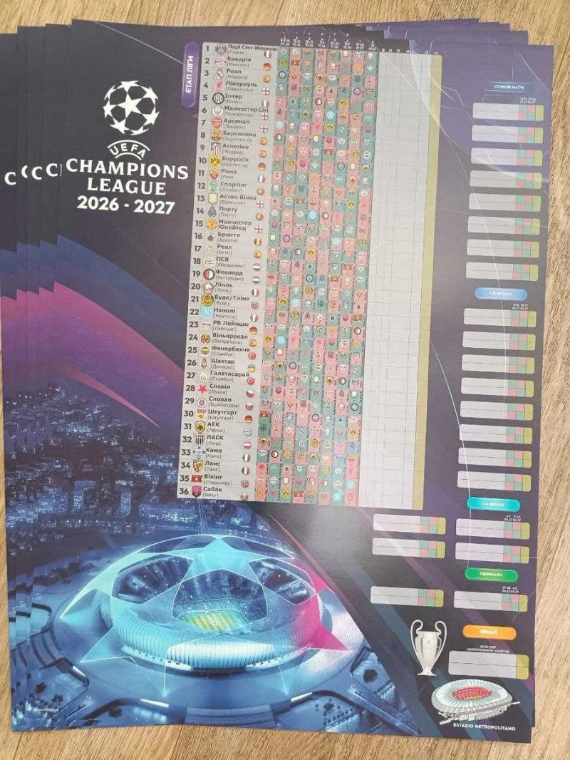 Плакат-календар Ліга Чемпіонів УЄФА 2026/2027. Формат А2 (42х59,4 см) — фото 2