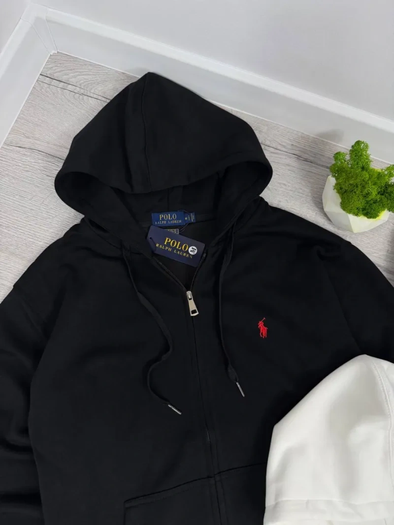 Polo Ralph Lauren худі на блискавці з капюшоном | Чоловіче худі |  Поло Ральф Лаурен чорна/сіра/біла чоловіча | Олімпі — фото 7