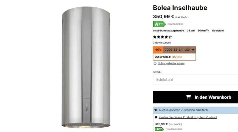Потолочная островная вытяжка Ø38cm Klarstein Bolea  88- 133 см — фото 3