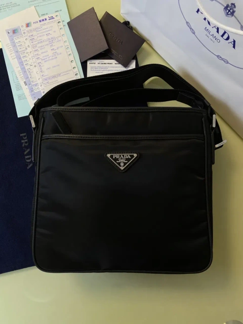 Prada Lampo Re-Nylon Messenger Bag Nero