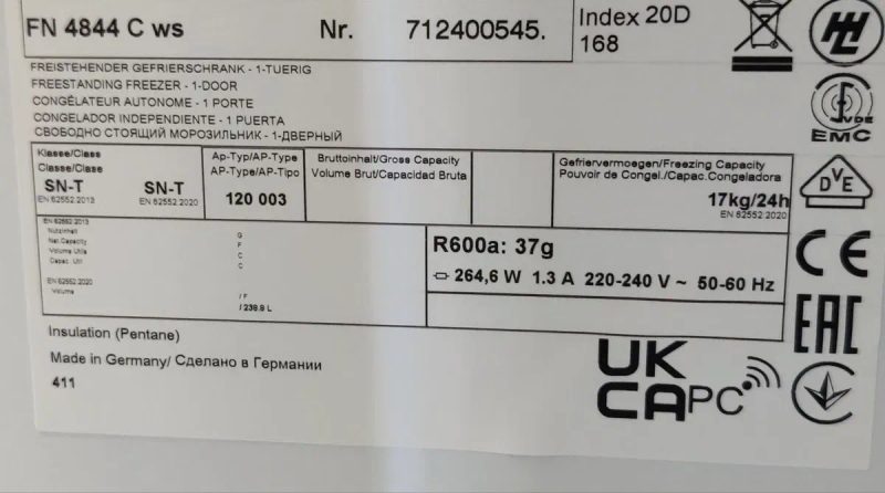 Преміальна морозильна камера VOLIA° FN 4844 C ws. No Frost. Дотяжки дверей! Прихована ручка! Android. Led! Made in Germany! — фото 8
