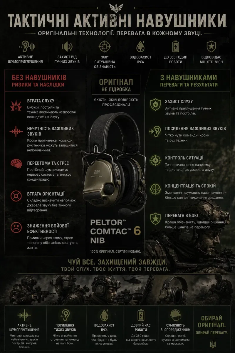 Преміальні активні навушники 3M PELTOR ComTac VI NIB — фото 2