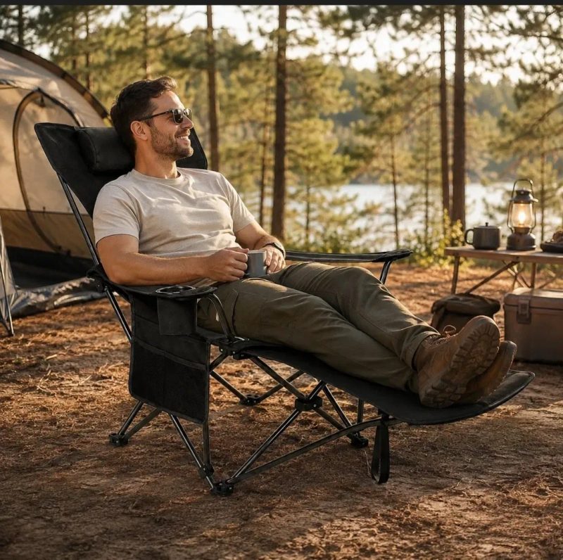 Раскладное кресло-шезлонг для отдыха на природе,рыбалке.Туристический шезлонг для туризма.Кемпинговый стул-трансформер с подставкой для ног и чехлом — фото 2