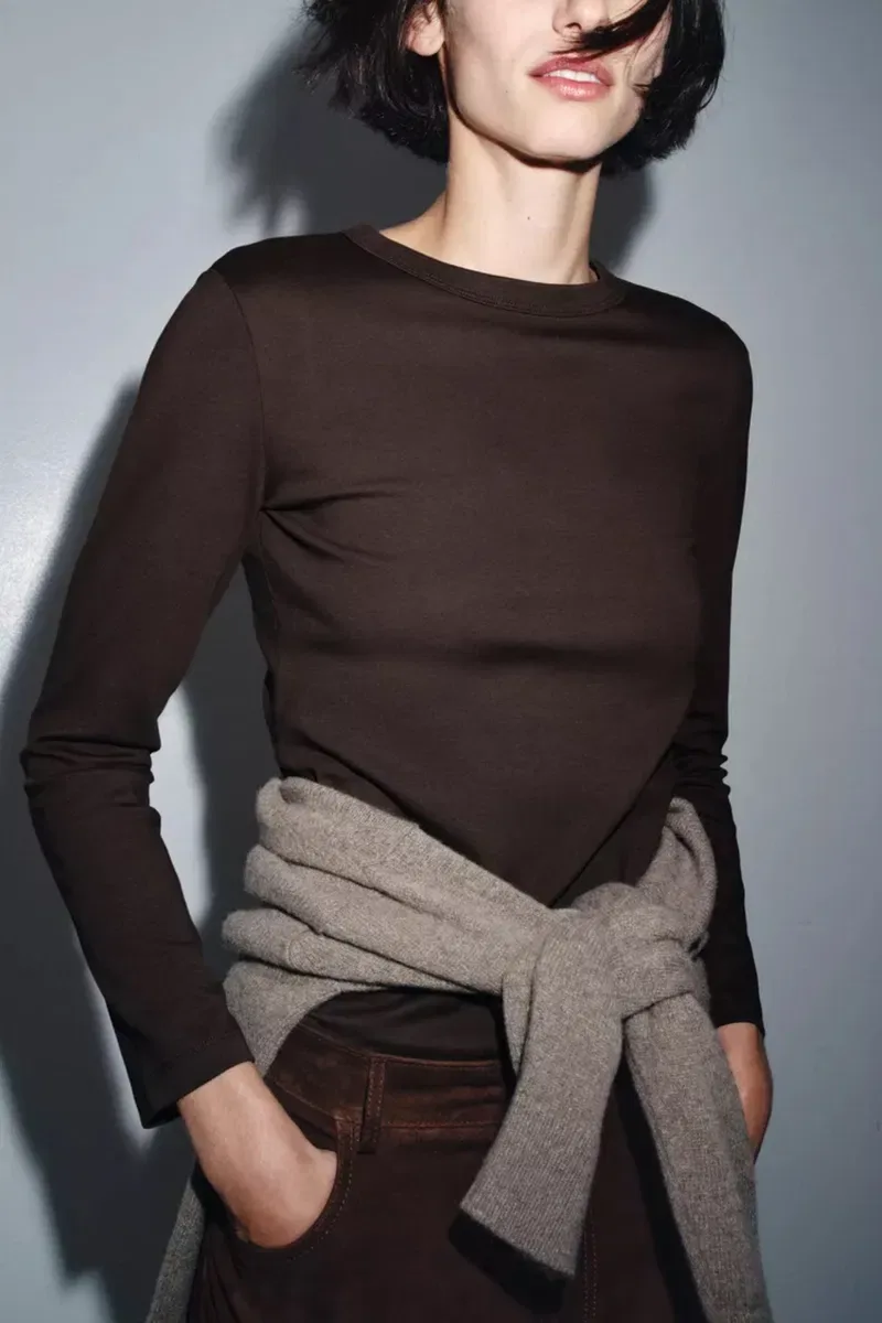 Реглан шоколадний лонгслів джемпер кофта zara зара — фото 2