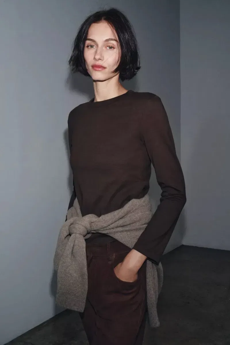 Реглан шоколадний лонгслів джемпер кофта zara зара — фото 4