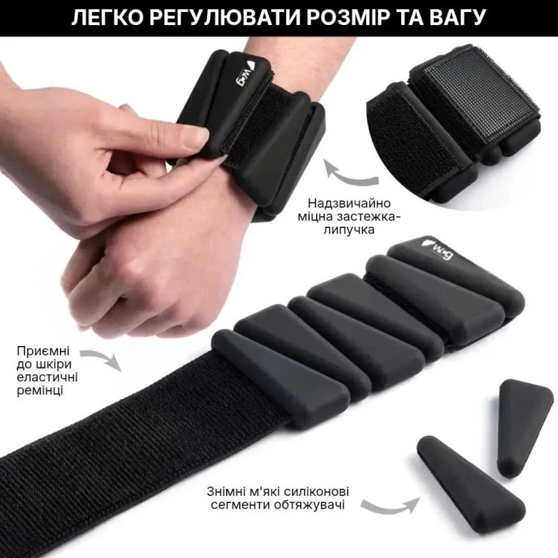 Регульовані обтяжувачі для ніг та рук WCG Soft Touch 2×0,5 кг, чорні — фото 2
