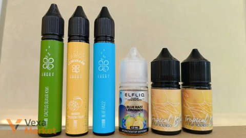 Рідини для вейпів Lucky та Elfliq лот із 6 флаконів