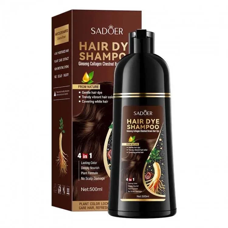 Шампунь тонуючий для маскування сивини SADOER Hair Dye Shampoo, чорний, коричневий 500 мл — фото 2