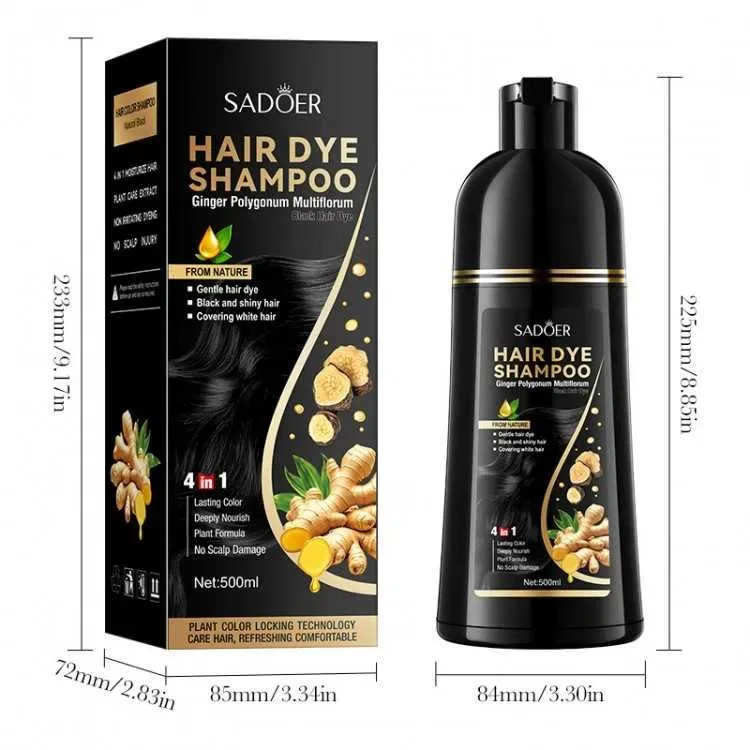 Шампунь тонуючий для маскування сивини SADOER Hair Dye Shampoo, чорний, коричневий 500 мл — фото 3