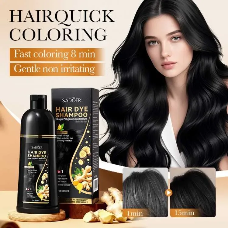 Шампунь тонуючий для маскування сивини SADOER Hair Dye Shampoo, чорний, коричневий 500 мл — фото 5