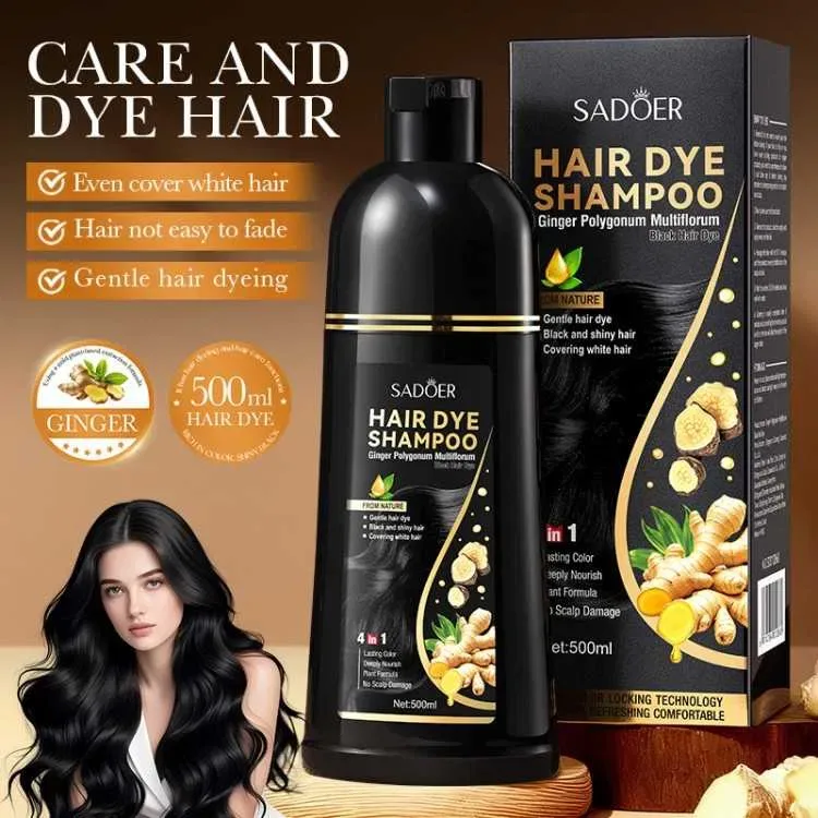 Шампунь тонуючий для маскування сивини SADOER Hair Dye Shampoo, чорний, коричневий 500 мл — фото 6