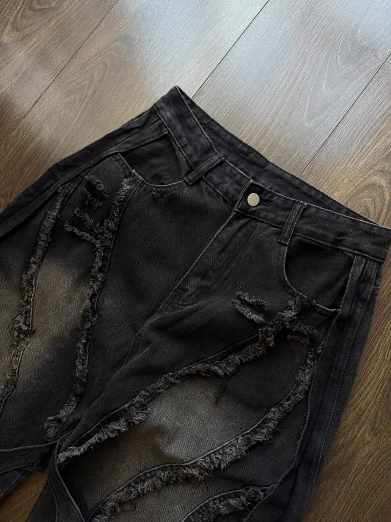 Широкі Джинси Distressed Y2K Jaded London Type Washed Вошед Штани Джинсові Baggy Чорні Wide Leg Skater SK8 Racer Беггі Баггі Широкого крою — фото 2