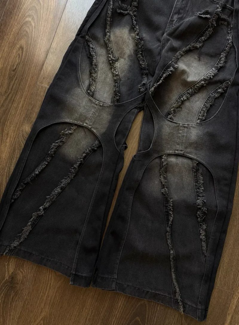 Широкі Джинси Distressed Y2K Jaded London Type Washed Вошед Штани Джинсові Baggy Чорні Wide Leg Skater SK8 Racer Беггі Баггі Широкого крою — фото 3