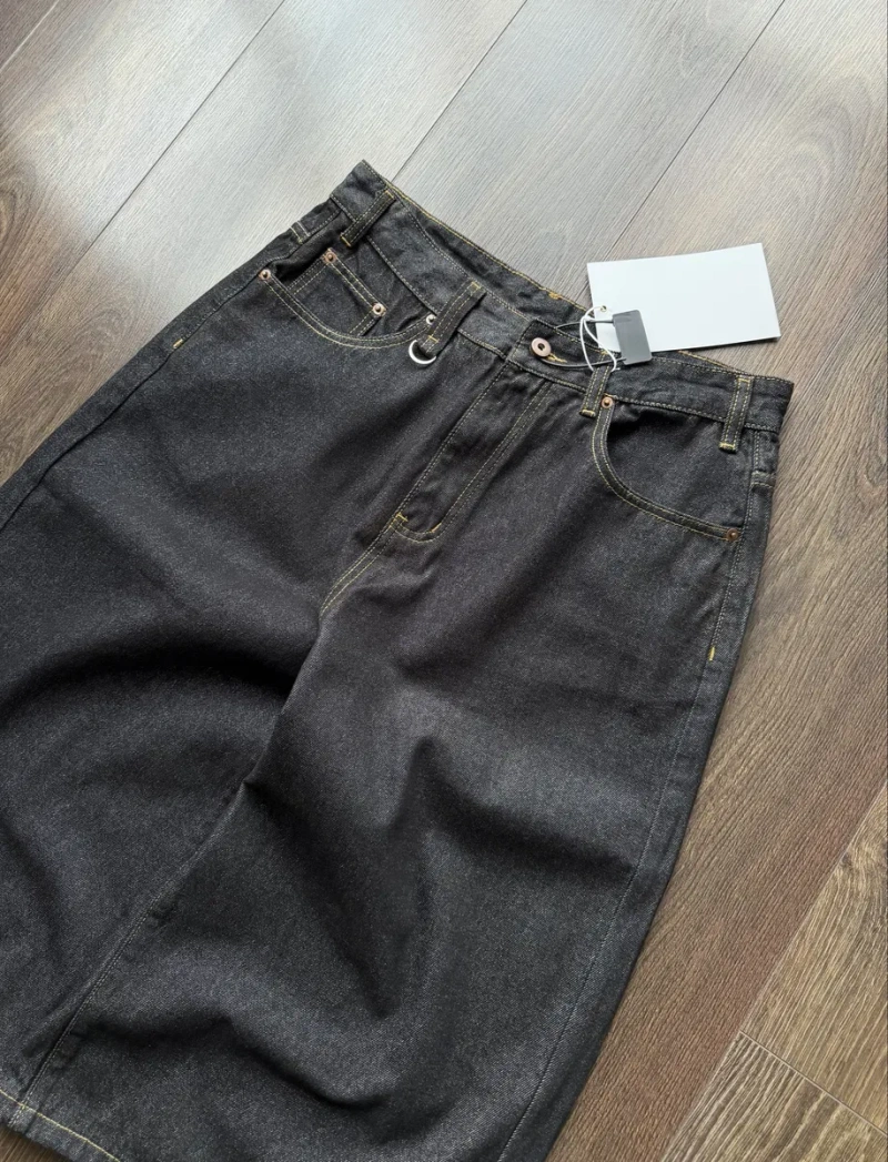 Широкі Шорти Джинсові Washed Old Raw Denim Baggy Темні Jaded London Чорні Skater Y2K SK8 Wide ERD Type Flared Фларед Довгі Модні Молодіжні Racer — фото 2
