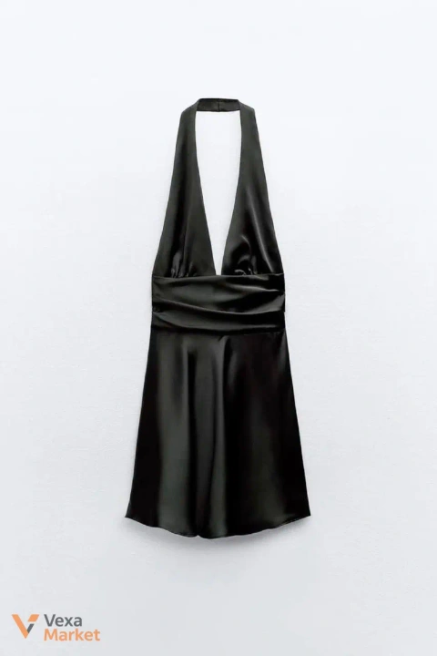 Шовковиста чорна сукня Zara з декольте halter-neck та бантом L