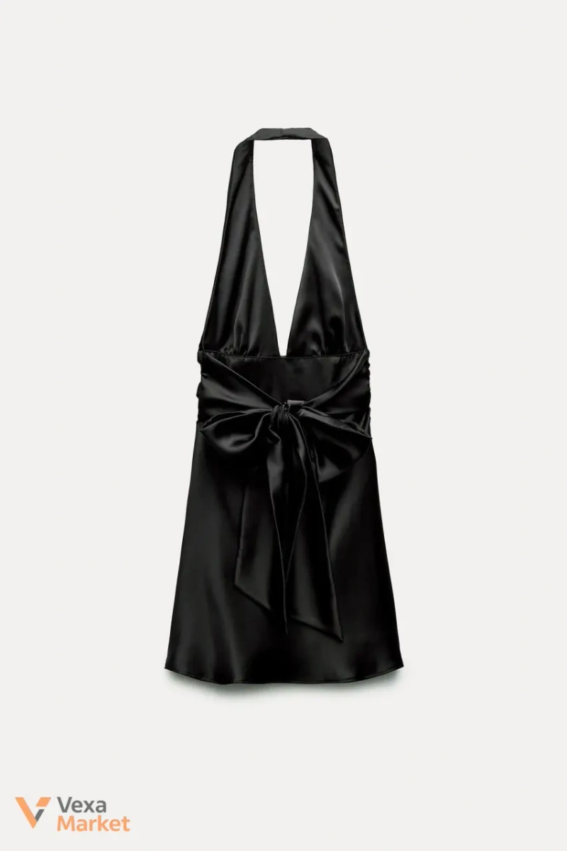 Шовковиста чорна сукня Zara з декольте halter-neck та бантом L — фото 3