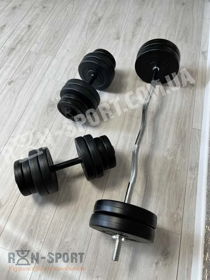 Штанга W-подібна на 25 кг + Дві гантелі по 16 кг від RN-Sport — фото 3