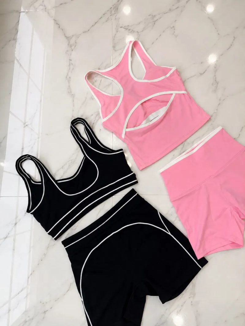 Спортивний комплект в стилі alo.уoga рожевий , чорний alo yoga contrast line . Спортивний костюм. Костюм для йоги , пілатесу. Костюм hey becca. — фото 4