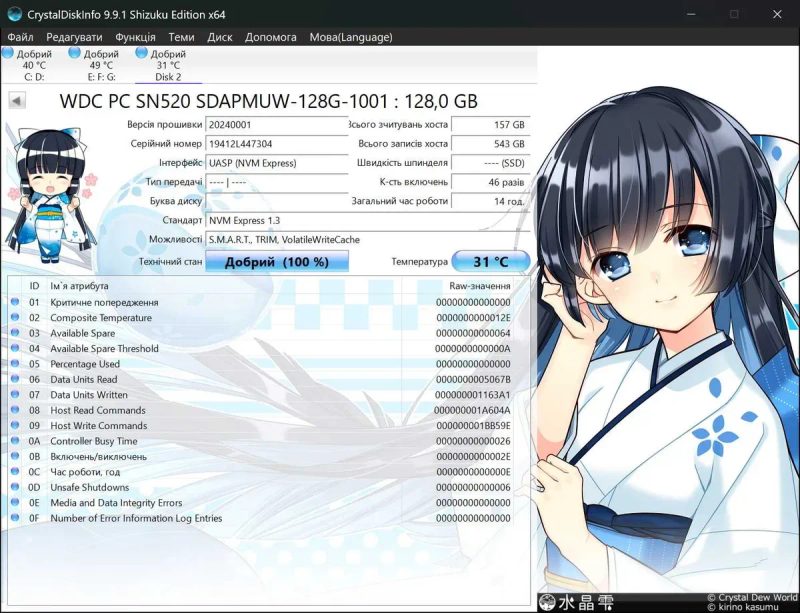 SSD M.2 NVMe 128GB WD SN520 2242 | Стан 100% | Гарантія ФОП — фото 4