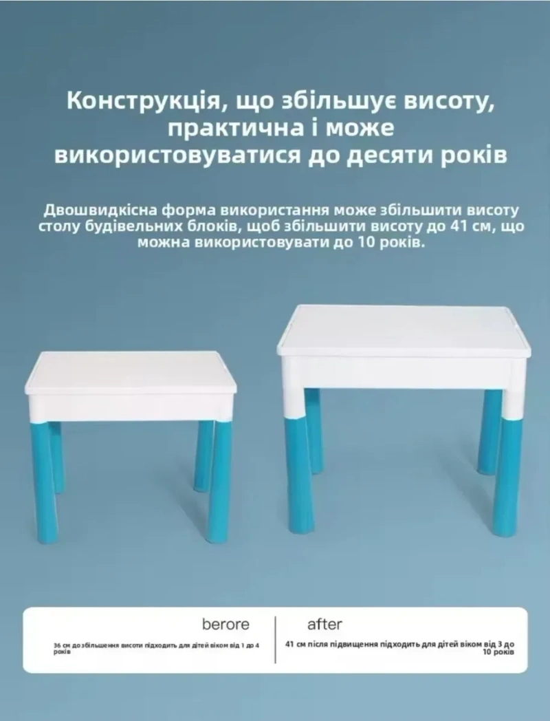 Столик лего з конструктором + стілець,231 елемент конструктора, типу lego duplo, розвиваючий столик — фото 3