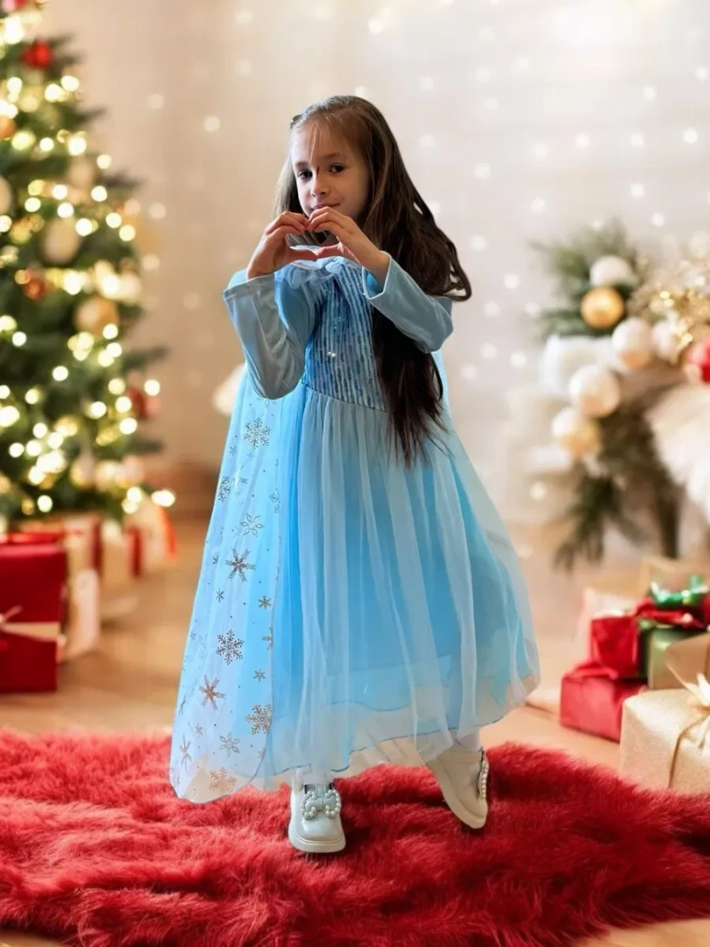 Сукня Ельзи Ельза плаття дитяче костюм Эльза Frozen голубе довге 3-9р. — фото 5