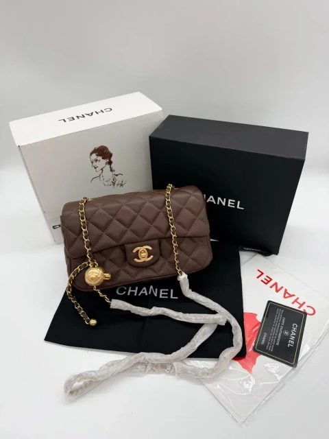 Сумка Chanel Mini 20 Classic Flap Bag коричнева, біла, чорна