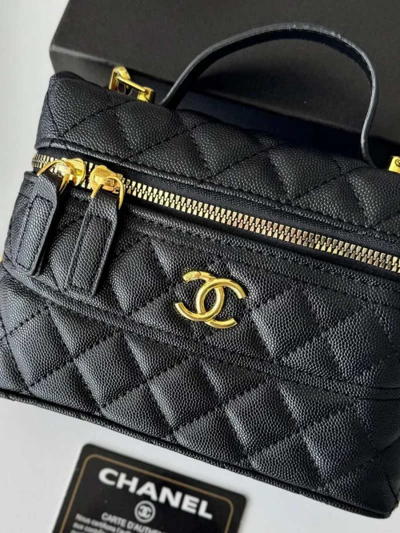 Сумка Chanel Vanity Long Black, шкіряна чорна жіноча сумка шанель, бочонок — фото 2