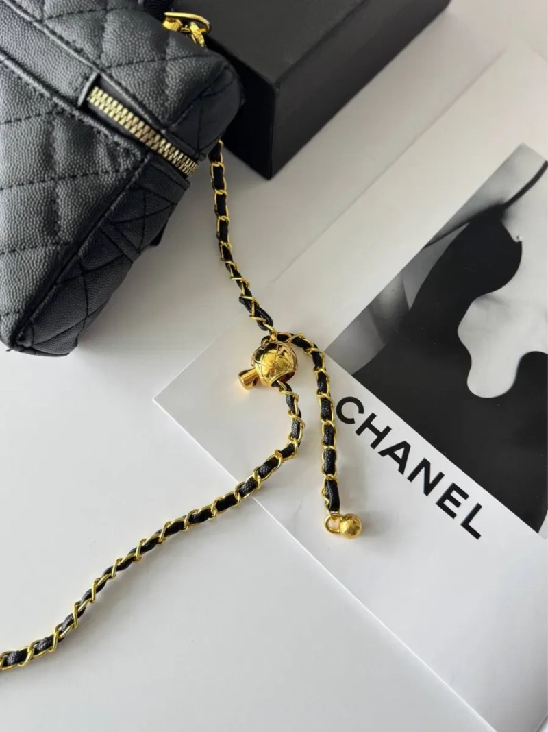 Сумка Chanel Vanity Long Black, шкіряна чорна жіноча сумка шанель, бочонок — фото 4