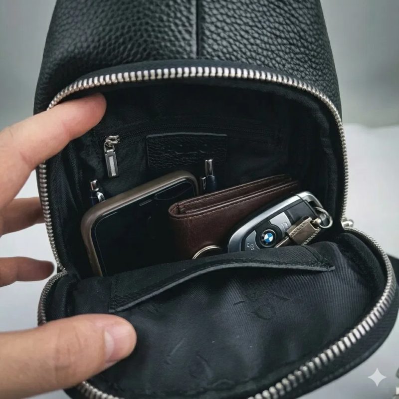 Сумка чоловіча Polo шкіряна чорна з натуральної шкіри мужская кожаная кожа черная из натуральной кожи слинг мужской слінг чоловічий — фото 6